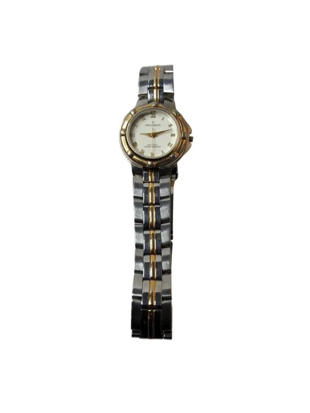 Mens Peugeot 98G99 Silver,Gold Tone Water Resistant 30meters,100ft Hidden Lock